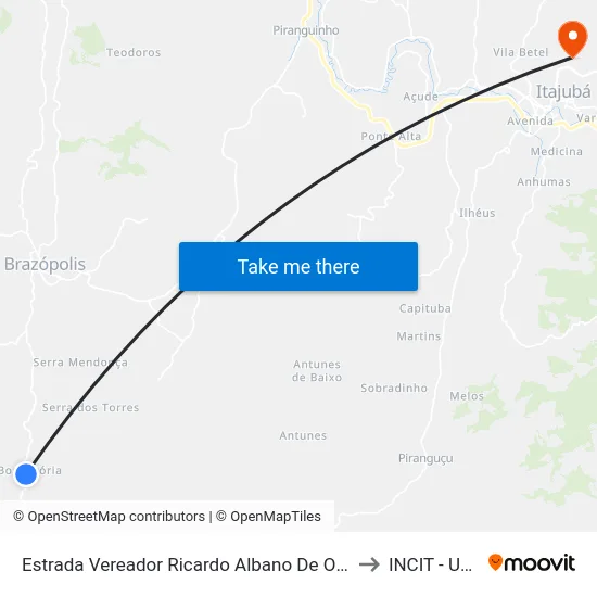 Estrada Vereador Ricardo Albano De Oliveira, Norte to INCIT - UNIFEI map