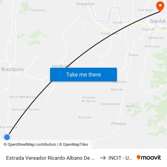 Estrada Vereador Ricardo Albano De Oliveira, Norte to INCIT - UNIFEI map