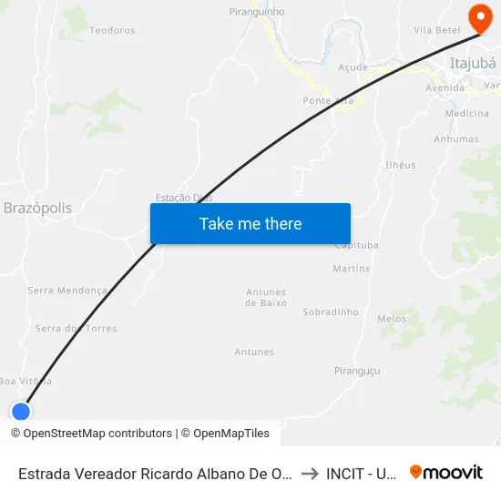 Estrada Vereador Ricardo Albano De Oliveira, Norte to INCIT - UNIFEI map