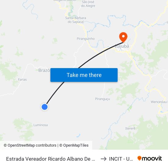 Estrada Vereador Ricardo Albano De Oliveira, Norte to INCIT - UNIFEI map