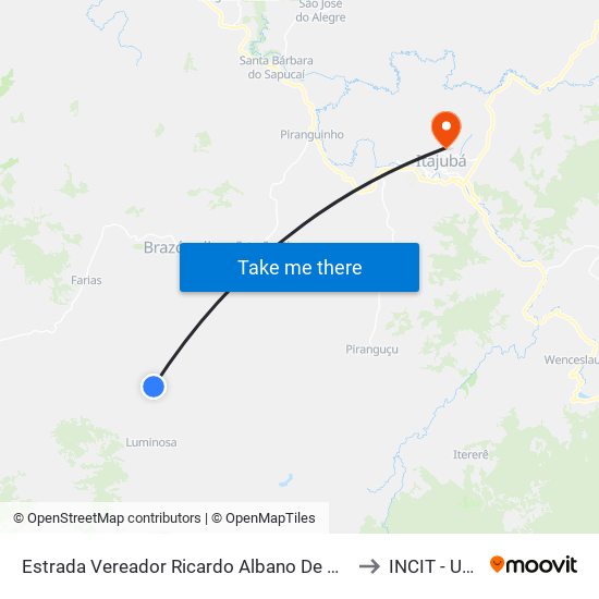 Estrada Vereador Ricardo Albano De Oliveira, Norte to INCIT - UNIFEI map