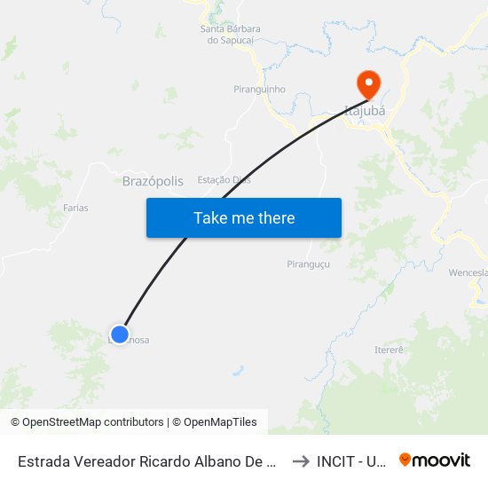 Estrada Vereador Ricardo Albano De Oliveira, Norte to INCIT - UNIFEI map