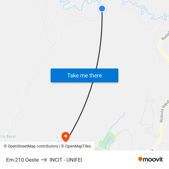 Em-210 Oeste to INCIT - UNIFEI map