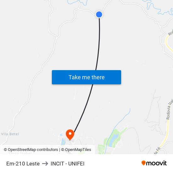 Em-210 Leste to INCIT - UNIFEI map