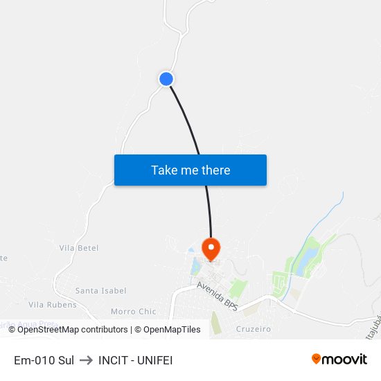 Em-010 Sul to INCIT - UNIFEI map