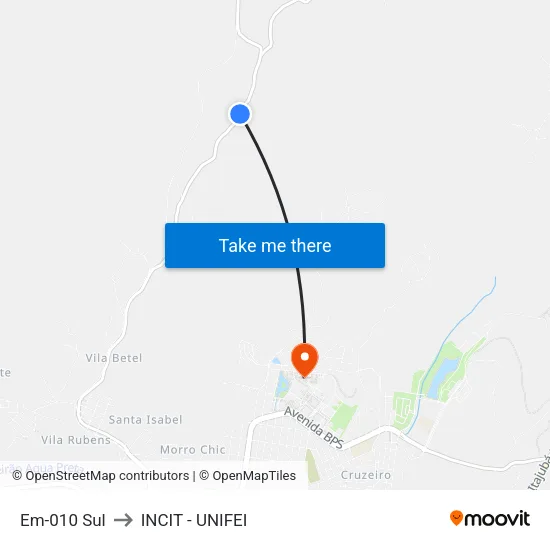 Em-010 Sul to INCIT - UNIFEI map