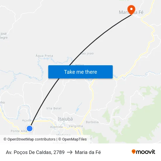 Av. Poços De Caldas, 2789 to Maria da Fé map