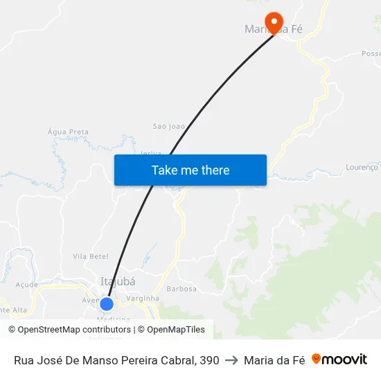 Rua José De Manso Pereira Cabral, 390 to Maria da Fé map