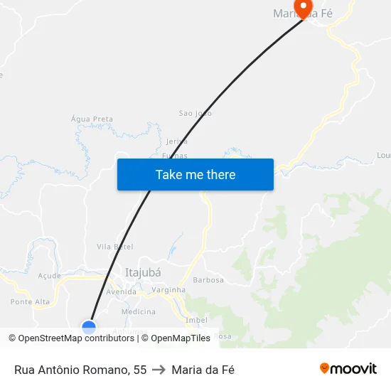 Rua Antônio Romano, 55 to Maria da Fé map