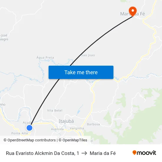 Rua Evaristo Alckmin Da Costa, 1 to Maria da Fé map