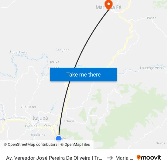 Av. Vereador José Pereira De Oliveira | Trevo Ponte Da Imbel 1 to Maria da Fé map