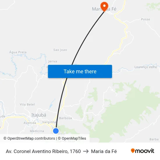 Av.  Coronel Aventino Ribeiro, 1760 to Maria da Fé map