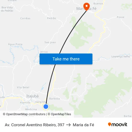 Av. Coronel Aventino Ribeiro, 397 to Maria da Fé map