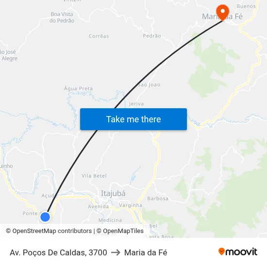 Av. Poços De Caldas, 3700 to Maria da Fé map