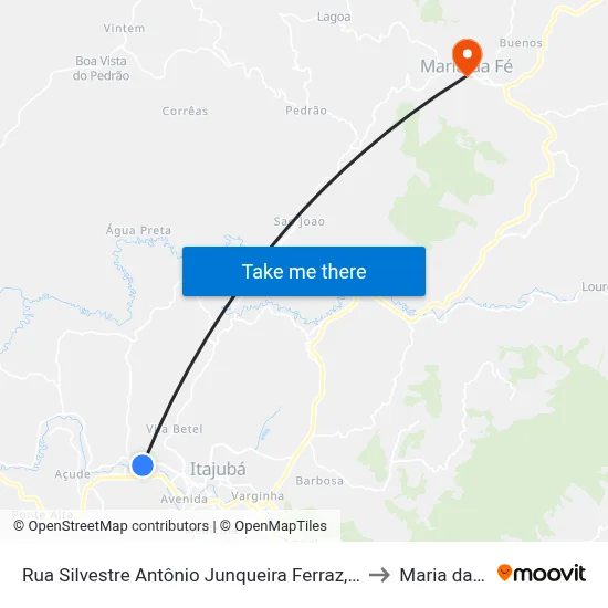 Rua Silvestre Antônio Junqueira Ferraz, 1318 to Maria da Fé map