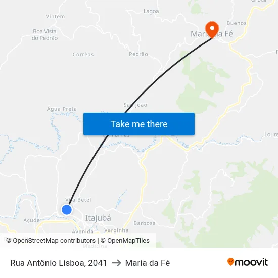 Rua Antônio Lisboa, 2041 to Maria da Fé map