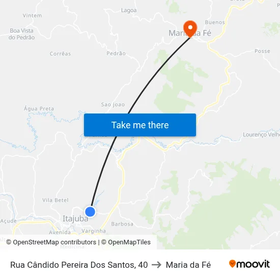 Rua Cândido Pereira Dos Santos, 40 to Maria da Fé map