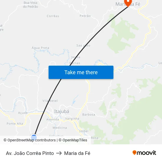 Av. João Corrêa Pinto to Maria da Fé map
