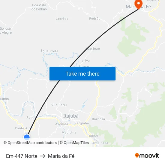 Em-447 Norte to Maria da Fé map