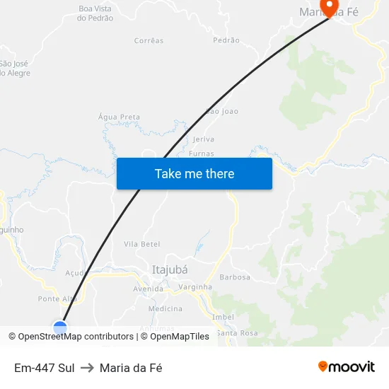 Em-447 Sul to Maria da Fé map