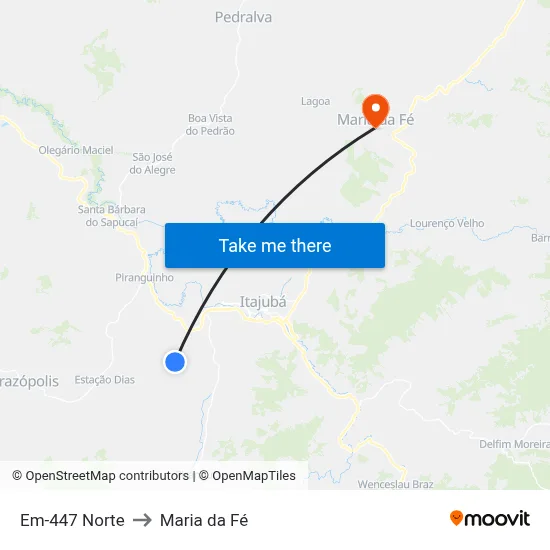 Em-447 Norte to Maria da Fé map