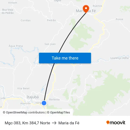 Mgc-383, Km 384,7 Norte to Maria da Fé map