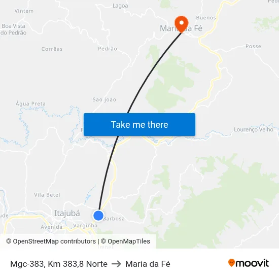 Mgc-383, Km 383,8 Norte to Maria da Fé map