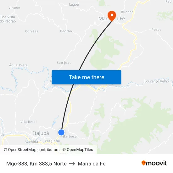 Mgc-383, Km 383,5 Norte to Maria da Fé map