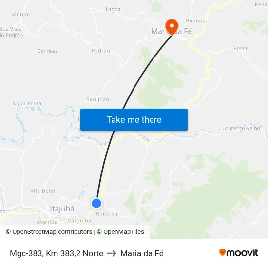 Mgc-383, Km 383,2 Norte to Maria da Fé map