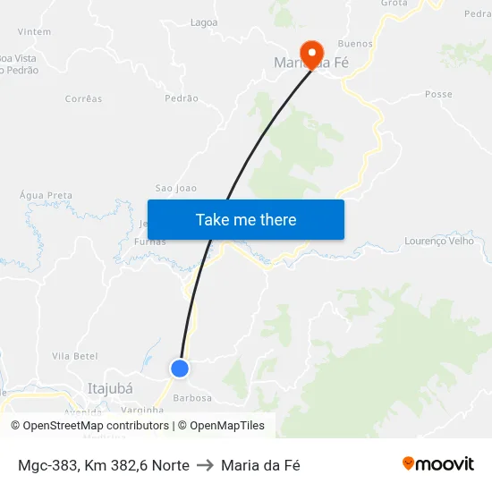 Mgc-383, Km 382,6 Norte to Maria da Fé map