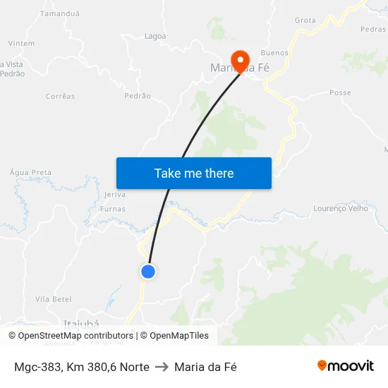Mgc-383, Km 380,6 Norte to Maria da Fé map