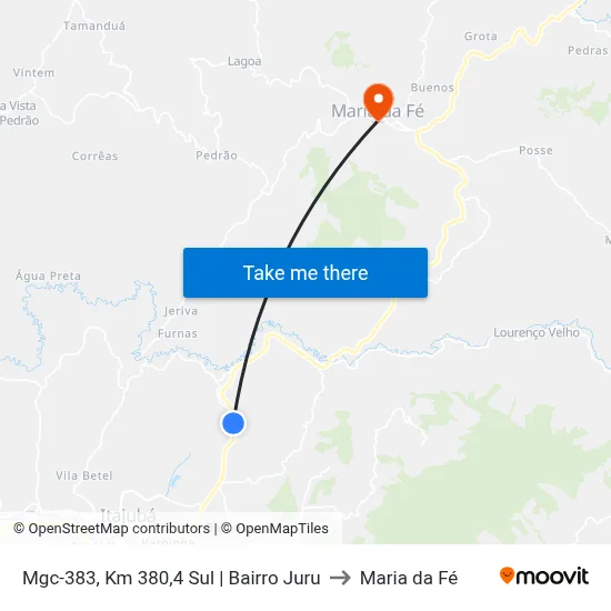Mgc-383, Km 380,4 Sul | Bairro Juru to Maria da Fé map