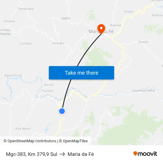Mgc-383, Km 379,9 Sul to Maria da Fé map