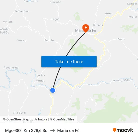 Mgc-383, Km 378,6 Sul to Maria da Fé map