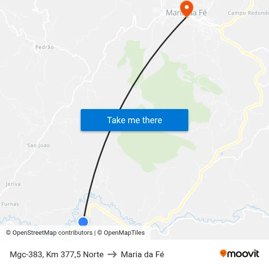 Mgc-383, Km 377,5 Norte to Maria da Fé map