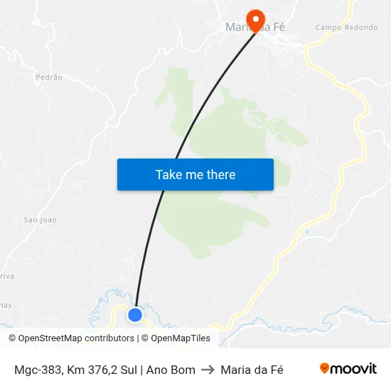 Mgc-383, Km 376,2 Sul | Ano Bom to Maria da Fé map