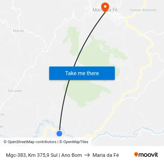 Mgc-383, Km 375,9 Sul | Ano Bom to Maria da Fé map