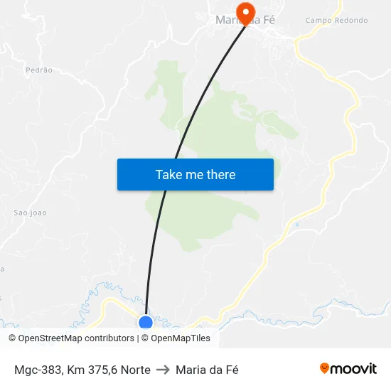 Mgc-383, Km 375,6 Norte to Maria da Fé map