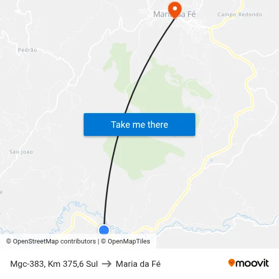 Mgc-383, Km 375,6 Sul to Maria da Fé map
