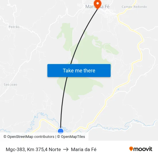 Mgc-383, Km 375,4 Norte to Maria da Fé map