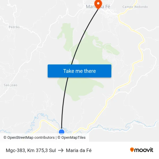 Mgc-383, Km 375,3 Sul to Maria da Fé map