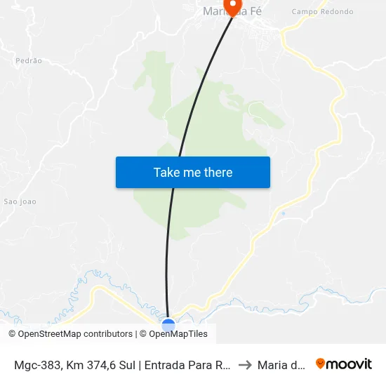 Mgc-383, Km 374,6 Sul | Entrada Para Rio Manso to Maria da Fé map