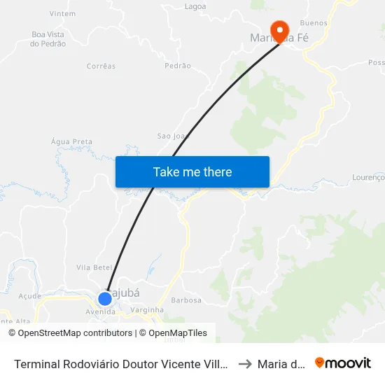 Terminal Rodoviário Doutor Vicente Villela Vianna to Maria da Fé map