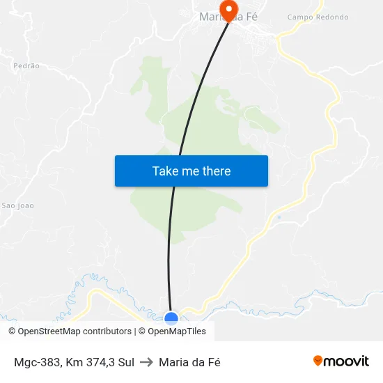 Mgc-383, Km 374,3 Sul to Maria da Fé map