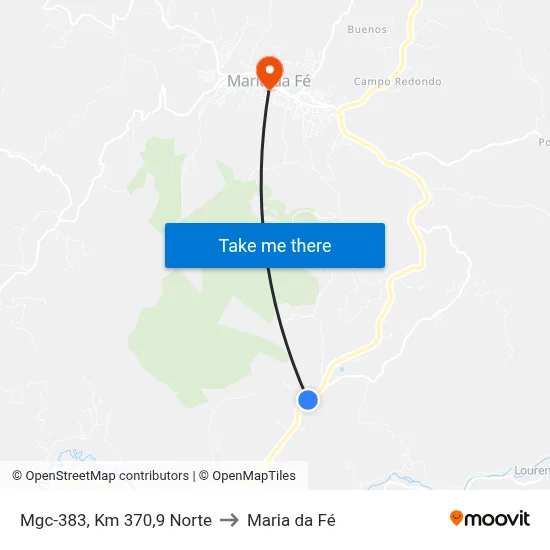 Mgc-383, Km 370,9 Norte to Maria da Fé map