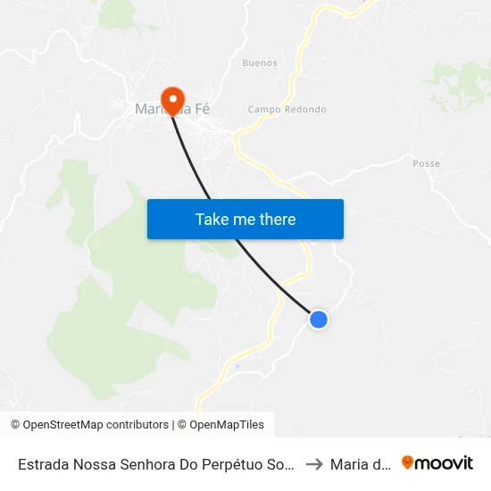 Estrada Nossa Senhora Do Perpétuo Socorro, Leste to Maria da Fé map