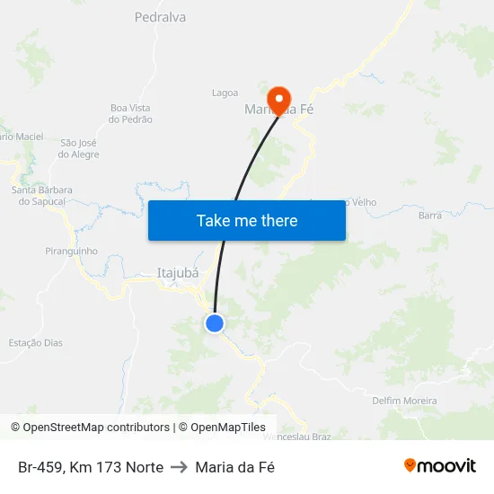 Br-459, Km 173 Norte to Maria da Fé map