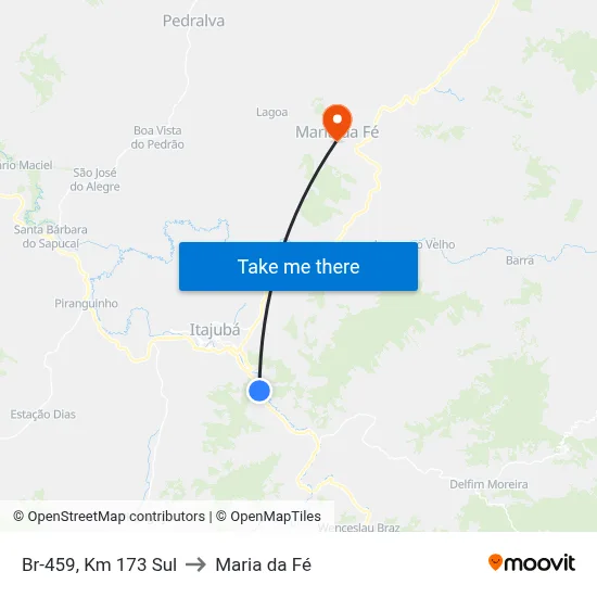 Br-459, Km 173 Sul to Maria da Fé map