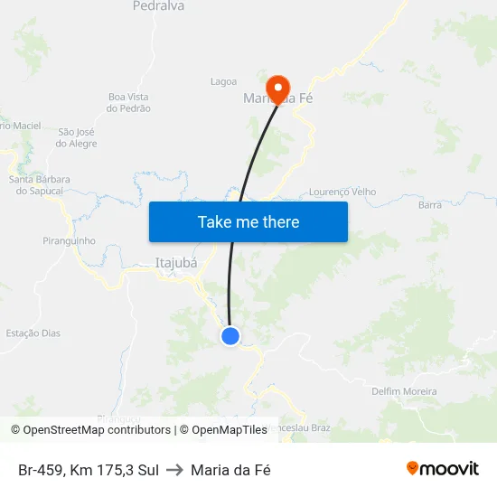 Br-459, Km 175,3 Sul to Maria da Fé map