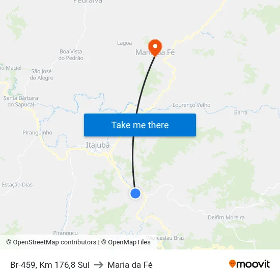 Br-459, Km 176,8 Sul to Maria da Fé map